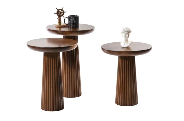 Mira Bohem Üçlü Ahşap Zigon Sehpa - Resim 3