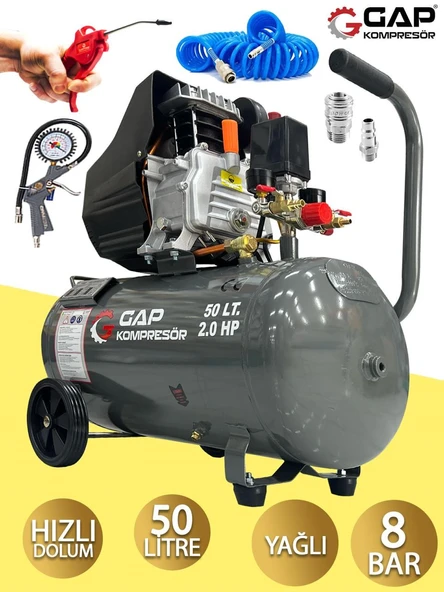 Germany Style GAP 2 Hp Profesyonel Hızlı Motor 50 Lt Hava Kompresörü Setli - 3