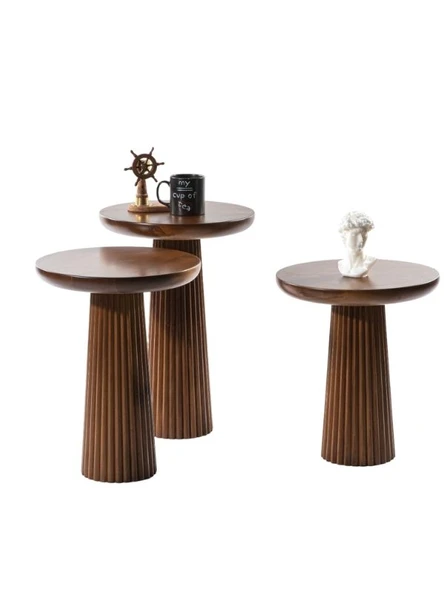 Mira Bohem Üçlü Ahşap Zigon Sehpa ürün görseli