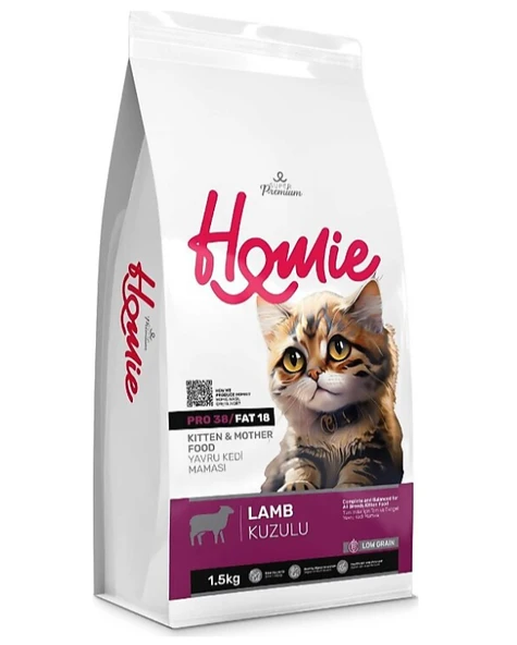 Homie Super Premium Düşük Tahıllı Anne & Yavru Kuzu Etli Açık Yavru Kedi Maması 1 Kg - 1