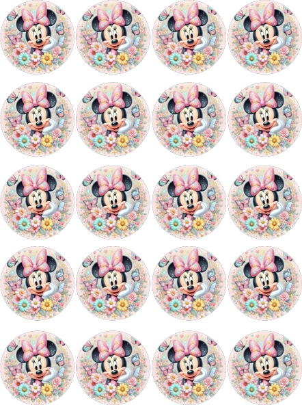 Minnie Mouse Yenilebilir Yuvarlak Kurabiye Resim Baskı - 1