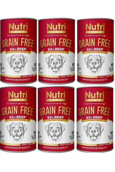 Nutri Canine Nutri Canin Sığır Biftek Etli Tahılsız Yetişkin Köpek Konservesi 400 G 6 Adet - 1
