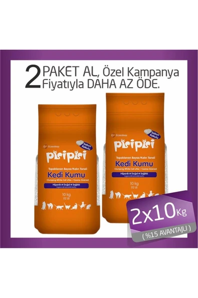ALLWAY Pisi Pisi Sabunlu Topaklanan Bentonit Kedi Kumu Kalın 2x10 Kg - 1