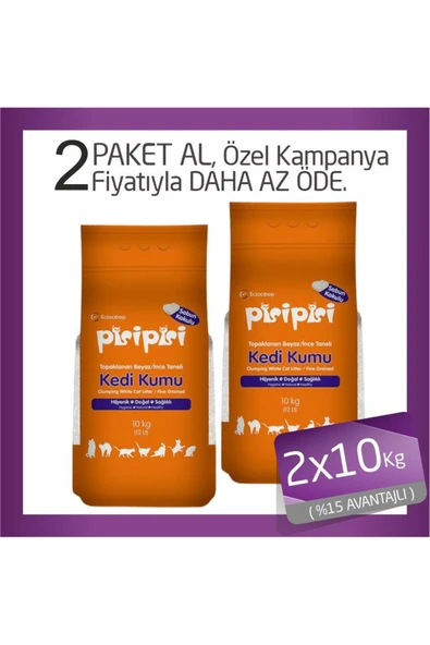 ALLWAY Pisi Pisi Sabunlu Topaklanan Bentonit Kedi Kumu Ince 2x10 Kg - 1