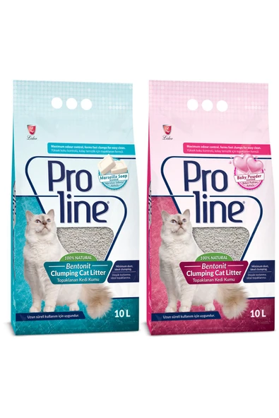 Pro Line Proline Doğal Topaklanan Baby Powder Ve Marsilya Sabunlu Kedi Kumu 10 lt 2 Adet - 1