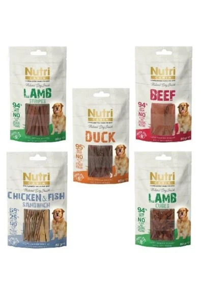 Nutri Feline Nutri Canın 5 Adet Süper Karışık Köpek Ödülü 80 Gr(biftek+tavuk+balık+kuzu+ördek) - 1