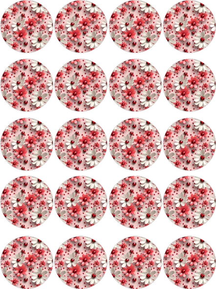 Çiçek ve Uğur Böceği Yenilebilir Yuvarlak Kurabiye Resim Baskı ürün görseli