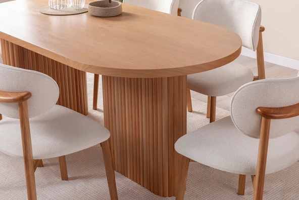 Calista Oval Ahşap Bohem Yemek Masası 90x180 - Resim 6