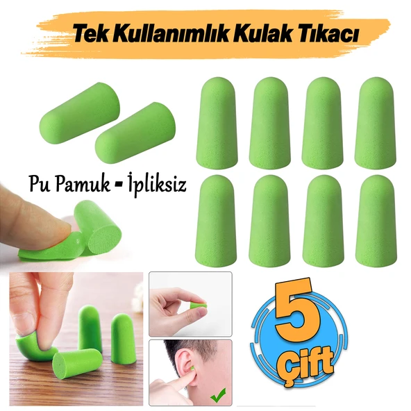 Tek Kullanımlık Kulak Tıkacı (5 Çift) 36 Db Pu Pamuk Tıkaç Gürültü Ses Önleyici Yüzme Su Koruyucu ürün görseli