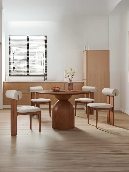 Elera İskandinav Doğal Ahşap Mutfak Masası 120x120 ürün görseli