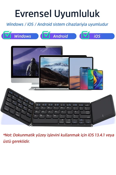 Windows İOS Android Tablet Telefon Için Taşınabilir Mini Katlanır Kablosuz Bluetooth 5.1 Klavye - 2