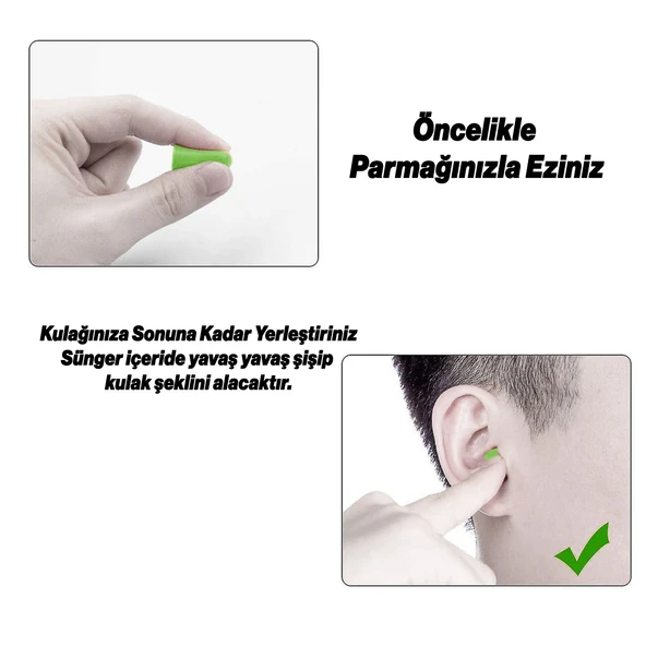 Tek Kullanımlık Kulak Tıkacı (5 Çift) 36 Db Pu Pamuk Tıkaç Gürültü Ses Önleyici Yüzme Su Koruyucu - Resim 3