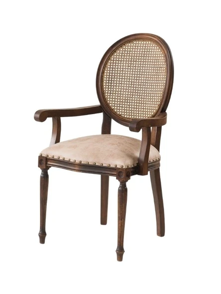 Madalyon Kolçaklı Hazeranlı Ahşap Klasik Sandalye - Resim 2