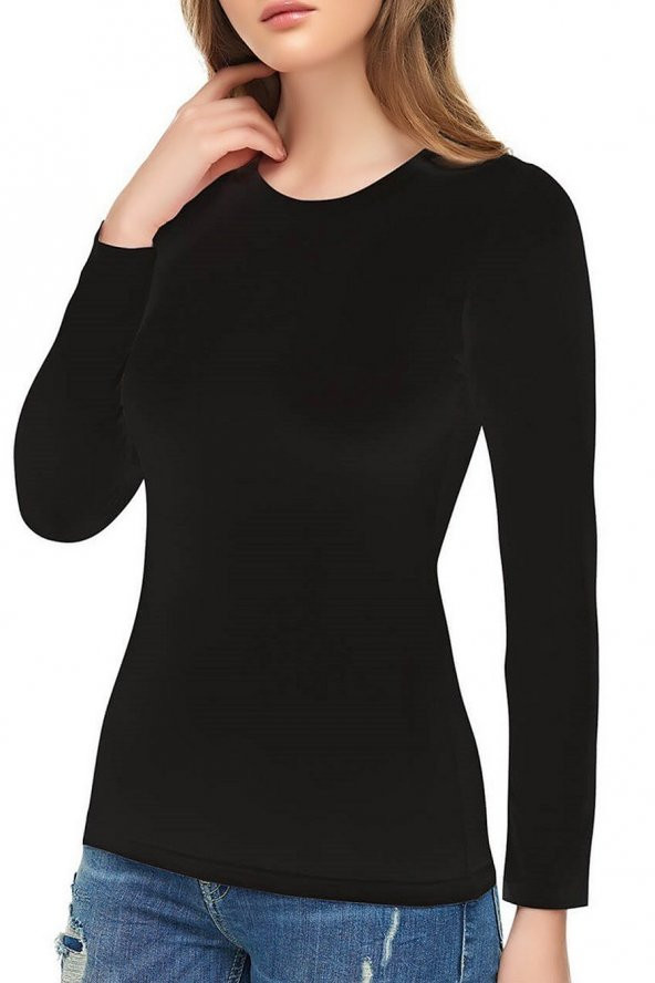 Bisiklet Yaka Uzun Kollu Beyaz Badi - Resim 4