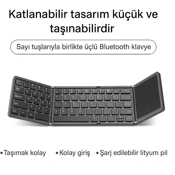 Windows İOS Android Tablet Telefon Için Taşınabilir Mini Katlanır Kablosuz Bluetooth 5.1 Klavye
