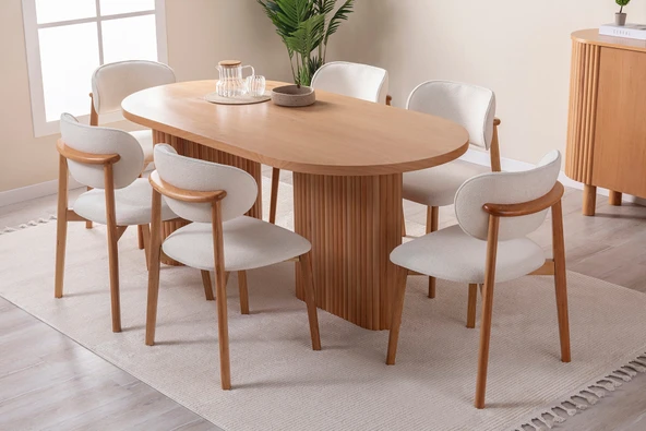 Calista Oval Ahşap Bohem Yemek Masası 90x180 - Resim 5