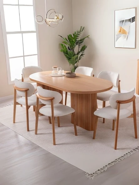 Calista Oval Ahşap Bohem Yemek Masası 90x180 ürün görseli