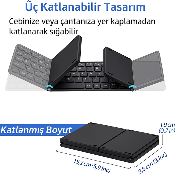 Windows İOS Android Tablet Telefon Için Taşınabilir Mini Katlanır Kablosuz Bluetooth 5.1 Klavye - 3