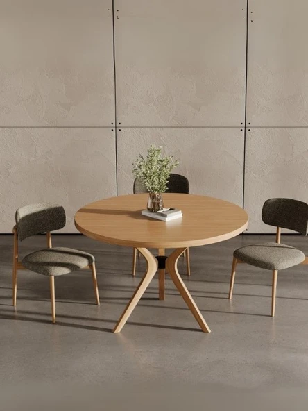 Haven Pergel İskandinav Doğal Ahşap Mutfak Masası 110x110 - Resim 2