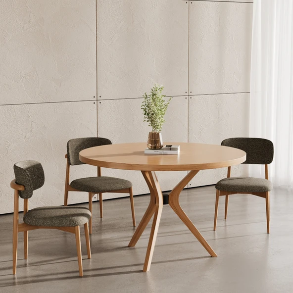 Haven Pergel İskandinav Doğal Ahşap Mutfak Masası 110x110 - Resim 6