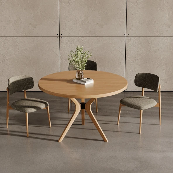 Haven Pergel İskandinav Doğal Ahşap Mutfak Masası 110x110 - Resim 8