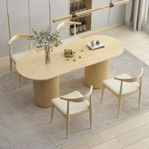Sierra İskandinav Oval Ahşap Bohem Masa 90x180 - 5
