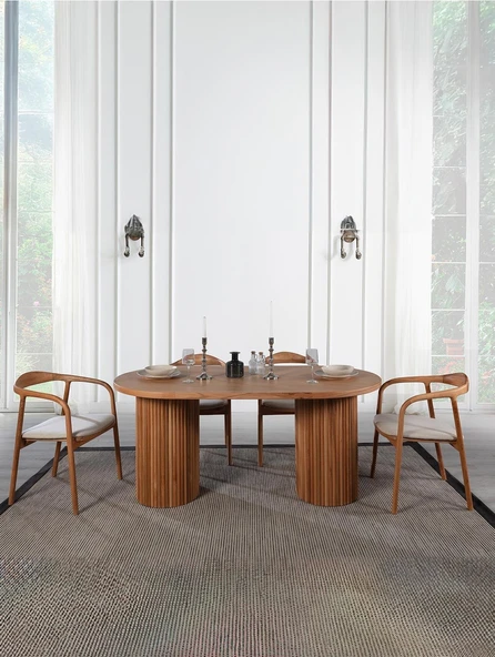 Sierra İskandinav Oval Ahşap Bohem Masa 90x190 - Resim 9