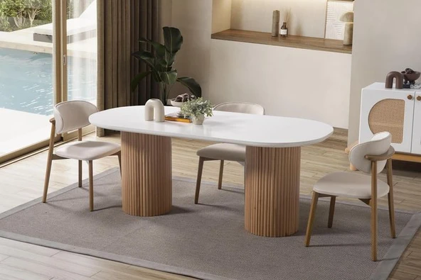 Echo İskandinav Oval Natural Ahşap Bohem Masa 90x160 - Resim 9