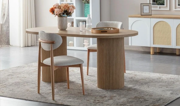 Horizon İskandinav Oval Natural Ahşap Bohem Masa 80x190 - Resim 6