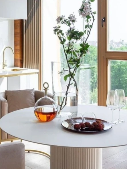 Vintage Yuvarlak Ahşap Bohem Masa 100x100 - Resim 2