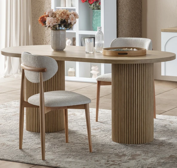 Echo İskandinav Oval Natural Ahşap Bohem Masa 90x160 - Resim 3