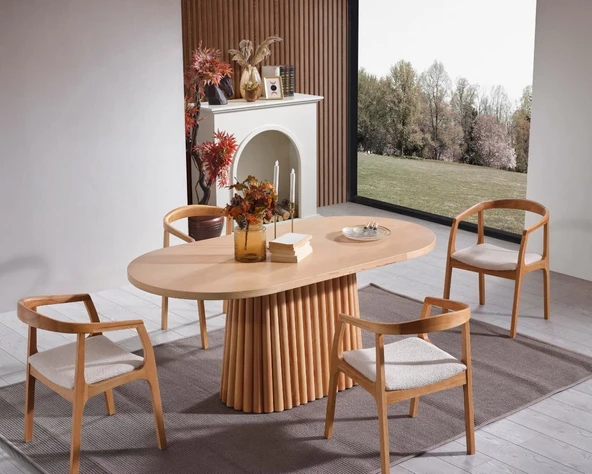 Savana Oval Ahşap Bohem Yemek Masası 90x170 - Resim 10