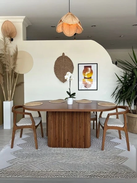 Luna Oval Ceviz Ahşap Bohem Masa 80x150 ürün görseli