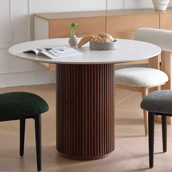 Vintage Yuvarlak Ahşap Bohem Masa 100x100 - Resim 6