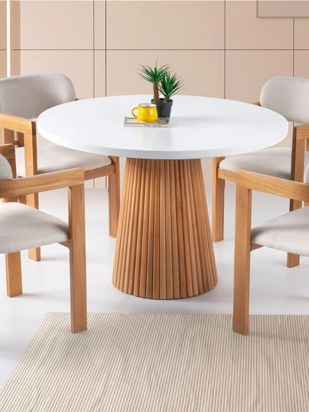 Milas Natural Ahşap Bohem Yemek Masası 120x120 ürün görseli