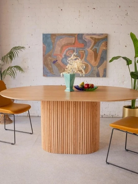 Luna Oval Natural Ahşap Bohem Masa 80x150 ürün görseli