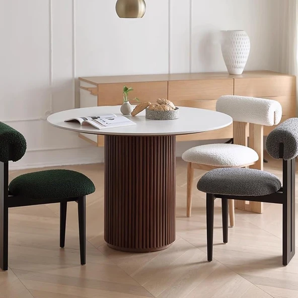 Vintage Yuvarlak Ahşap Bohem Masa 130x130 - Resim 11