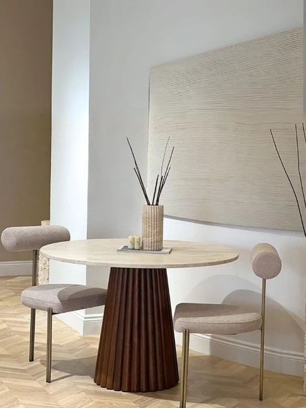 Acantus Traverten Ahşap Yemek Masası 90x90 - 1