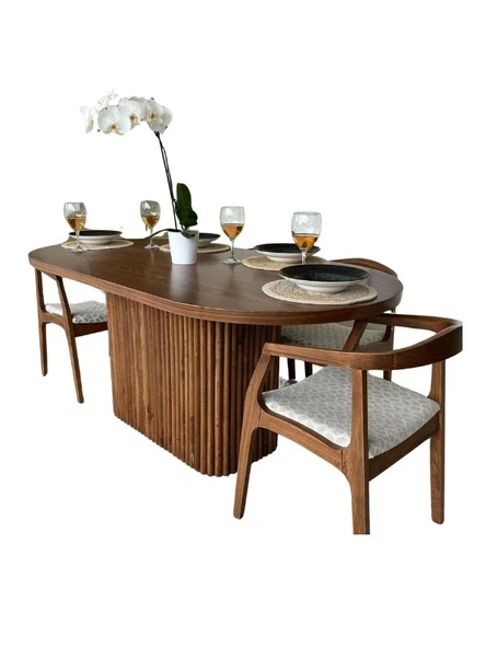 Terra Oval Ceviz Ahşap Bohem Masa 80x160 - Resim 4