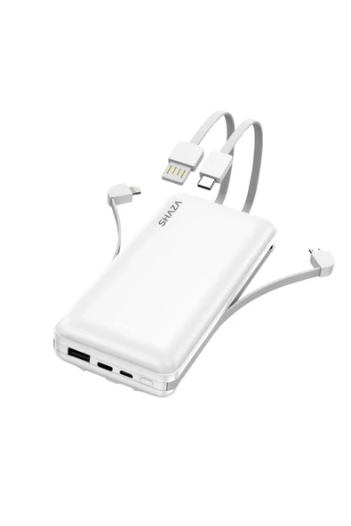 shaza 20.000 Mah Kendinden Kablolu Taşınabilir Şarj Cihazı Beyaz - 2