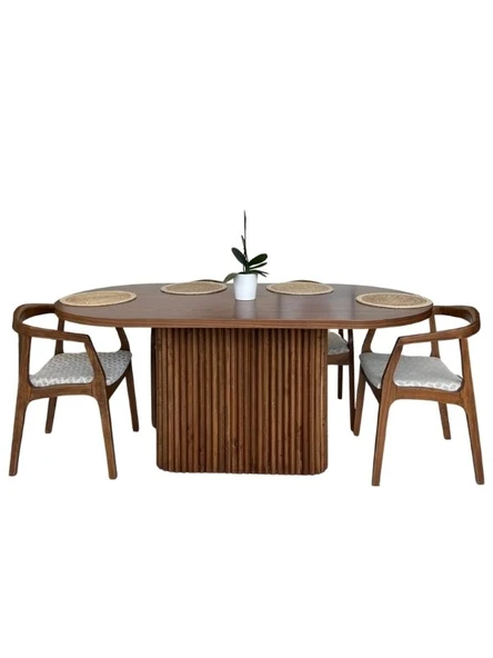 Terra Oval Ceviz Ahşap Bohem Masa 80x160 - Resim 2