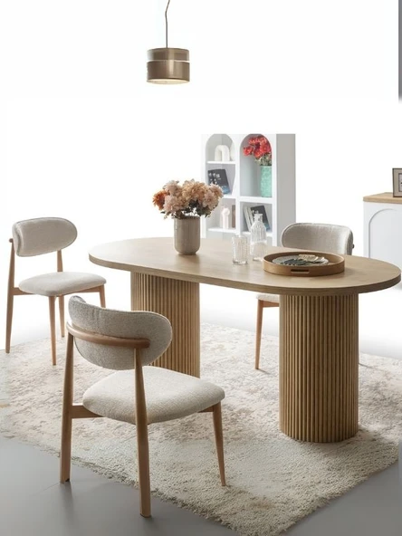 Echo İskandinav Oval Natural Ahşap Bohem Masa 90x160 - Resim 2