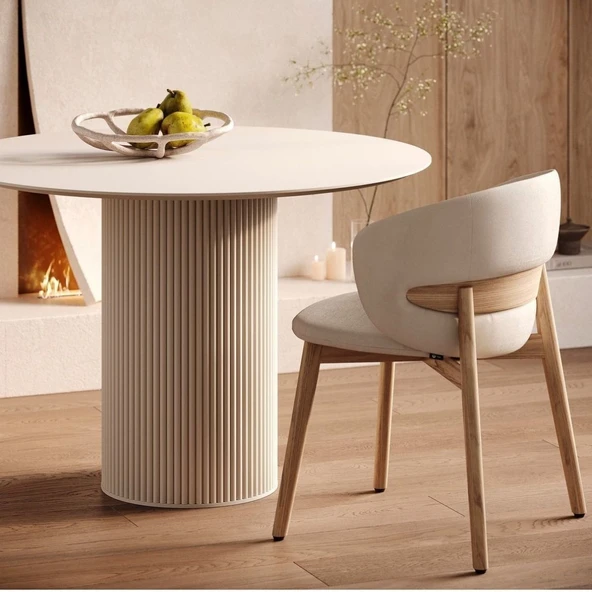 Vintage Yuvarlak Ahşap Bohem Masa 100x100 - Resim 11