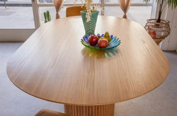 Luna Oval Natural Ahşap Bohem Masa 80x150 - Resim 6