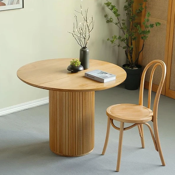 Vintage Yuvarlak Ahşap Bohem Masa 120x120 - Resim 4