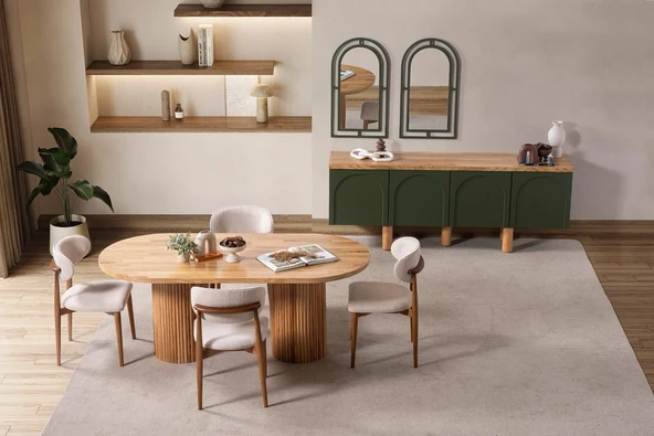 Gaia İskandinav Oval Natural Ahşap Bohem Masa 80x180 - Resim 8