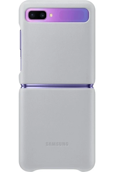Samsung Galaxy Z Flip Ile Uyumlu Deri Kılıf Gümüş Gri Ef-vf700lsegww