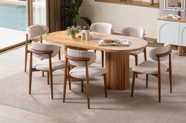 Gaia İskandinav Oval Natural Ahşap Bohem Masa 80x180 - Resim 9