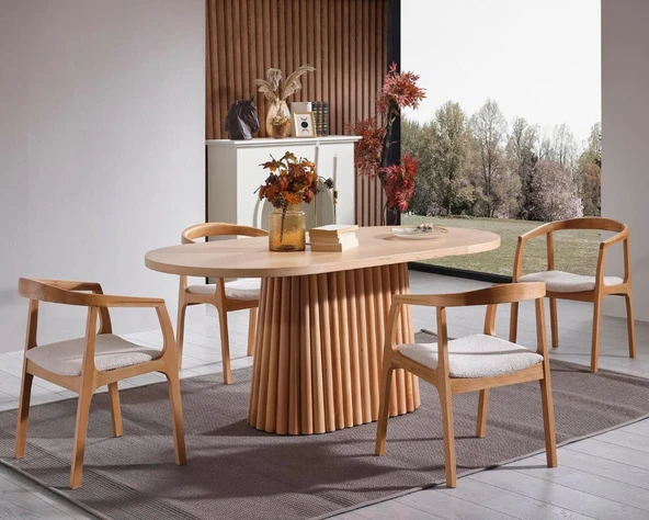 Savana Oval Ahşap Bohem Yemek Masası 80x160 - Resim 11
