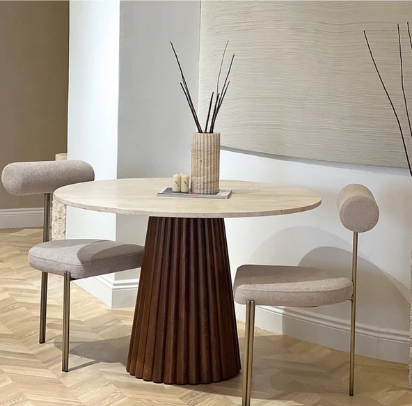Acantus Traverten Ahşap Yemek Masası 90x90 - 3